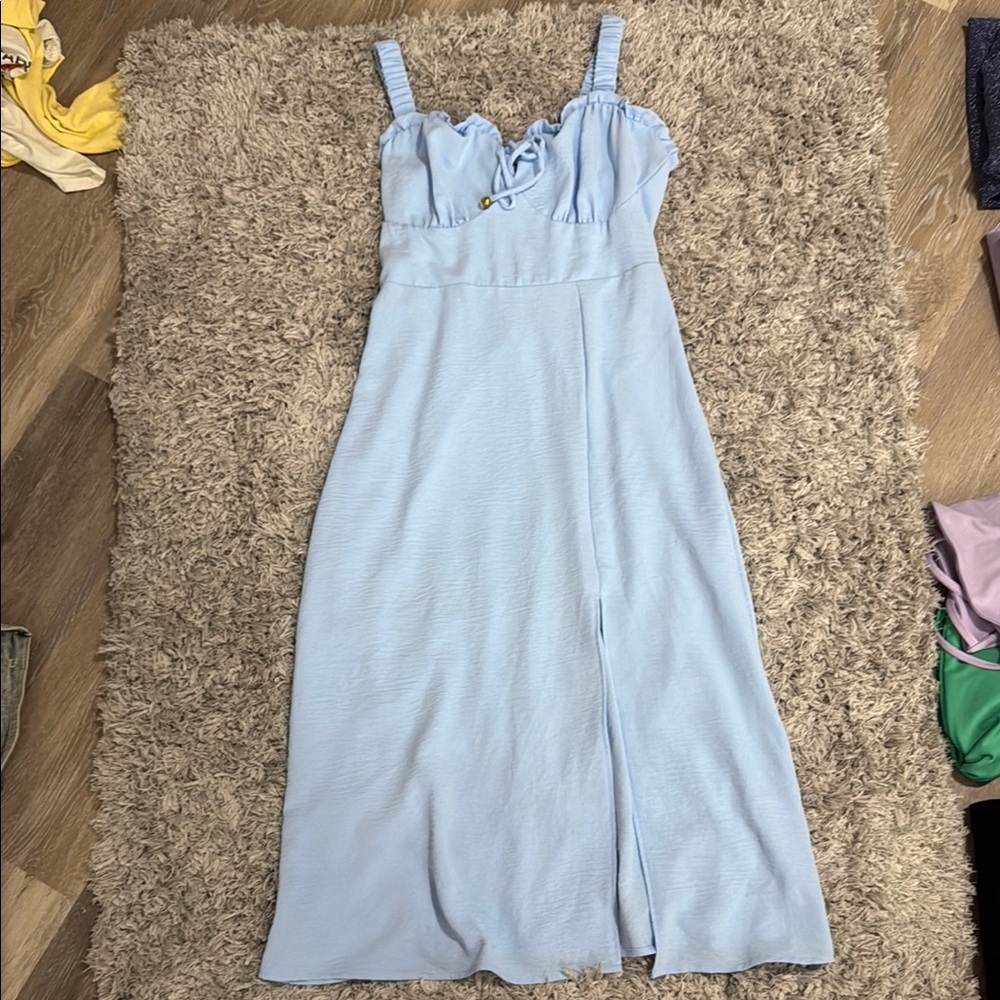 Baby Blue midi dress with low slit